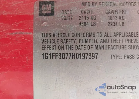 2017 Chevrolet Camaro 1Ss z USA, uszkodzony, nr VIN 1G1FF3D77H0197397